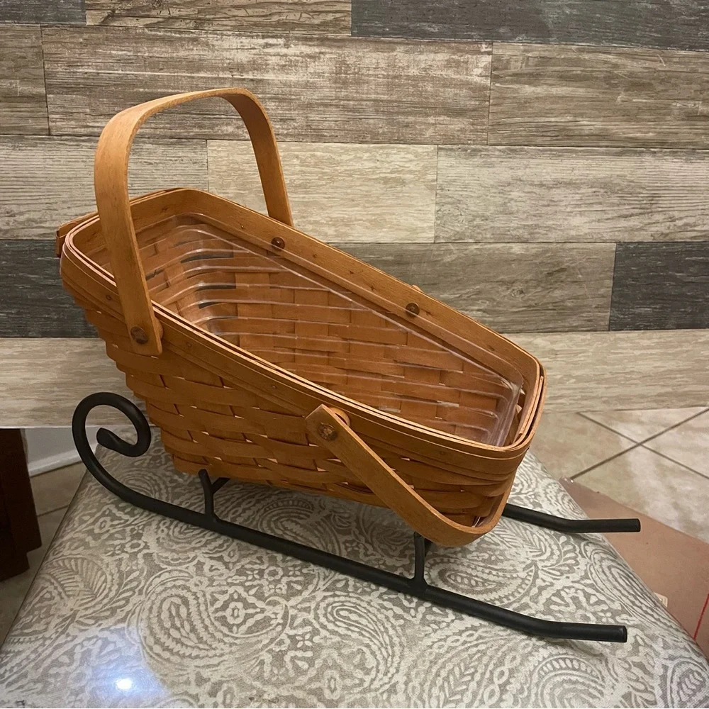 New Vintage LONGABERGER  LARGE Iron SLEIGH BASKET with plastic protector 1994‎